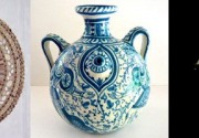 Crafts, such as a lamp, a mirror, and pottery, that were featured on etsy