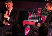 Richard Crouse interviewing john Landis at the Victoria film festival