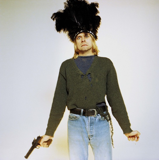 Kurt Cobain With a Gun and a headdress