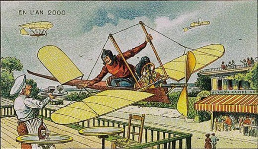 A portrait of flight in future, in the year 2000 by Villemard (Utopie 1910)
