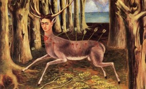 Frida Kahlo painting featuring herself as a deer (animal) being hunted and killed