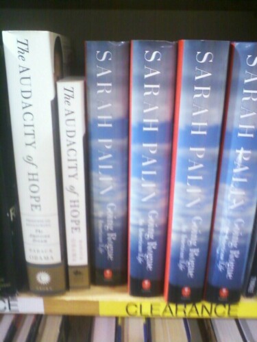Palin and Obama's book on clearance on the shelf