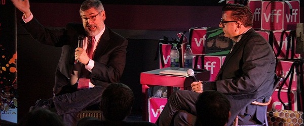 Richard Crouse interviewing john Landis at the Victoria film festival