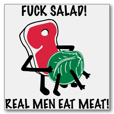 fuck salad cartoon featuring meat and lettuce